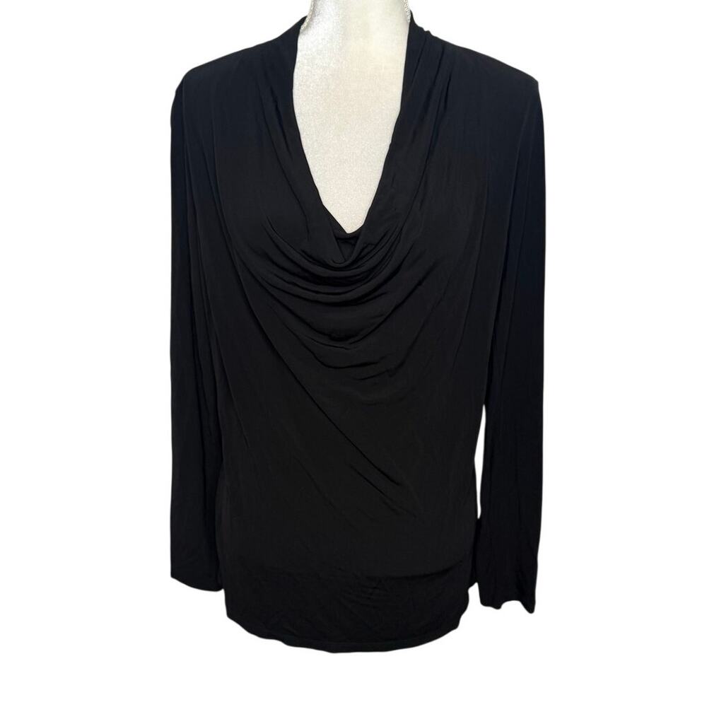 THEORY Women's L Slinky Draped Cowl Neck Black Top Career Officewear Night Out